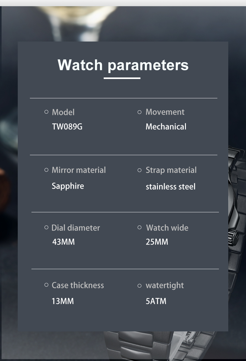 TW089G Classic Wrist Watch Automatic Movement Mens Watch Custom Logo(图7)