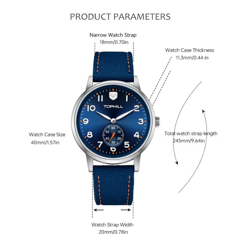 W090G Men Quartz Watches Blue Leather Strap Wrist WaterProof Watches(图1)