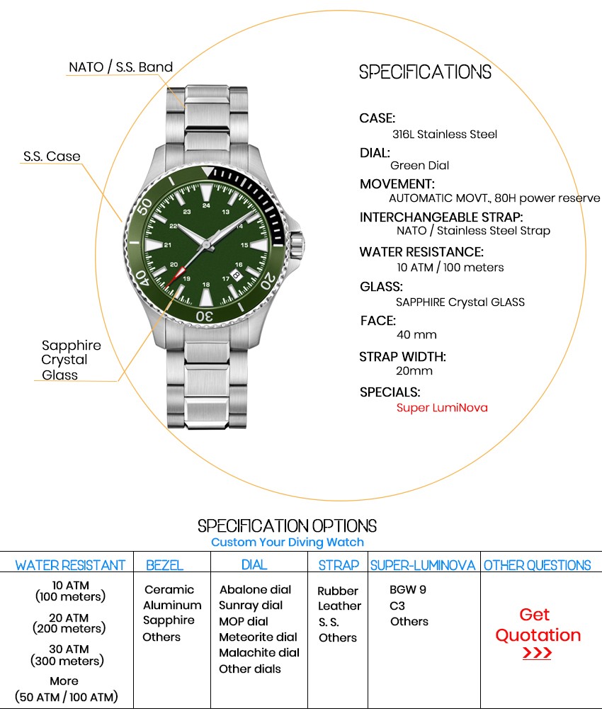 Custom 316L Stainless Steel Case Ceramic Bezel Super luminous Dial 30 ATM Automatic Diver Watch(图2)