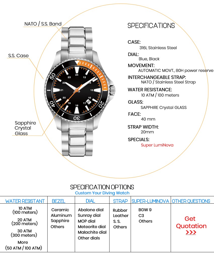 ODM/OEM Luxury Stainless Steel Automatic Designer Mens Diver Wrist Watches(图2)