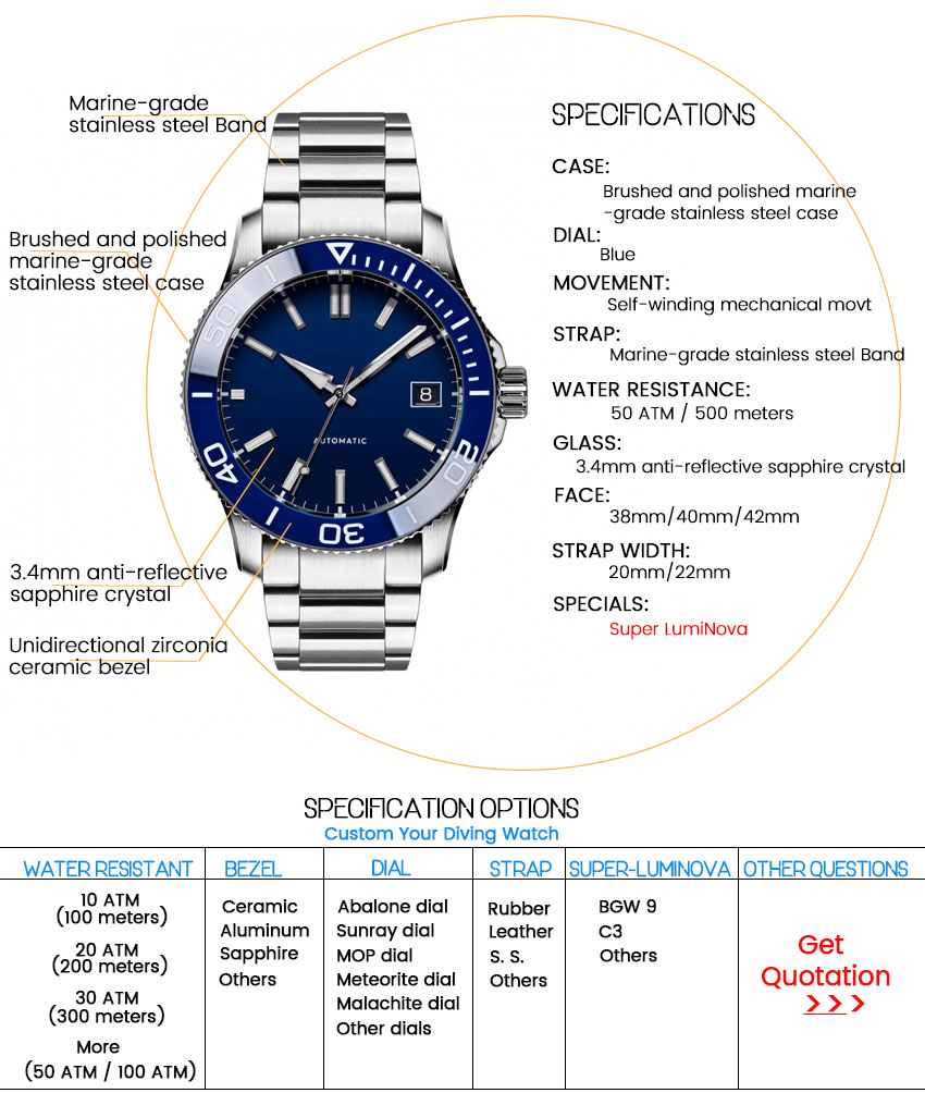 500m Waterproof Original Stainless Steel Strap Bands Automatic Sports Men Diver Diving Wrist Watches(图2)