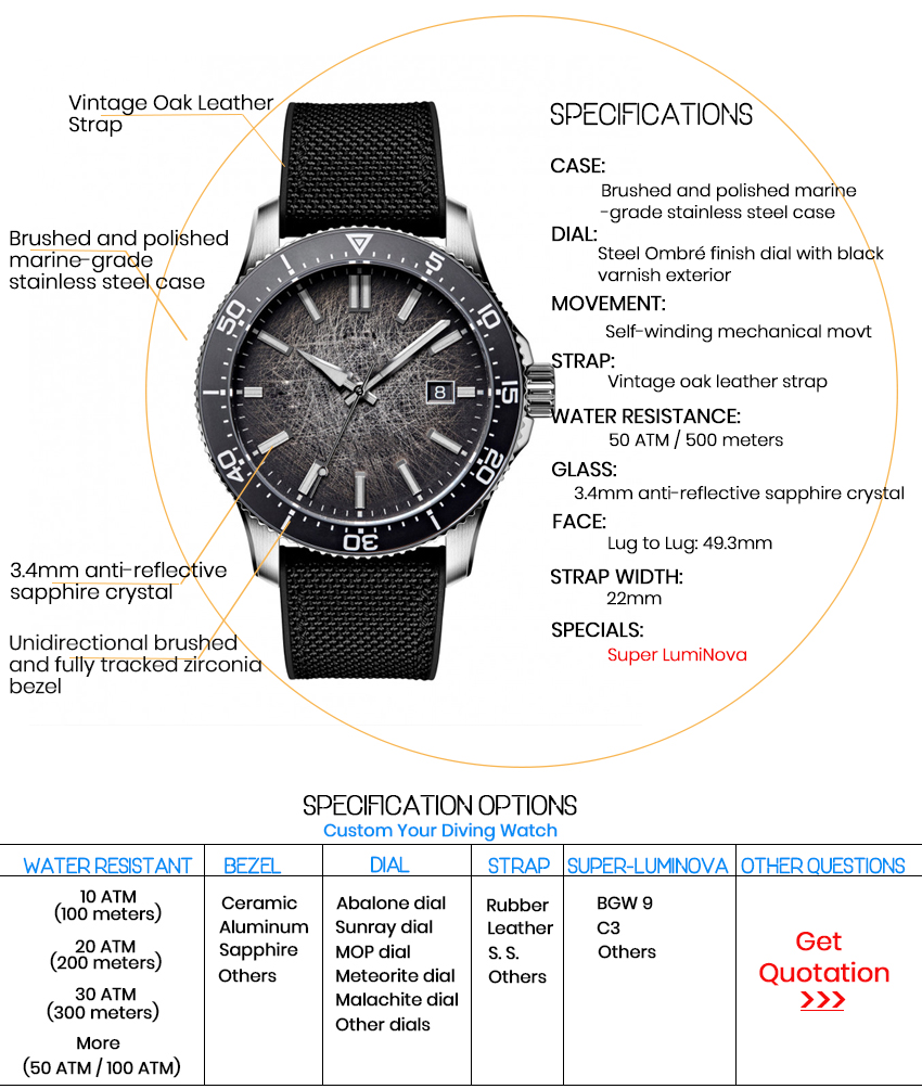 Customization Men Wristwatches Stainless Steel Automatic Diver Diving Watches(图2)