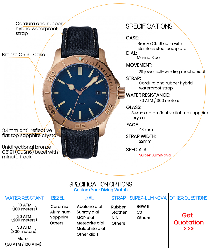 Sapphire Crystal Man Wrist Automatic Diver Diving Mechanical Watches(图1)