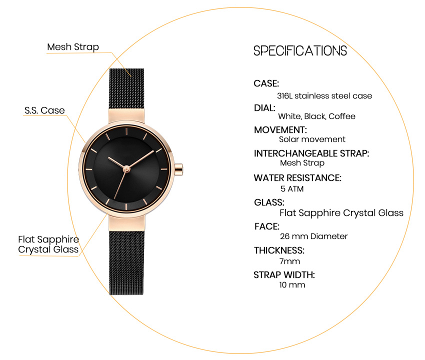 Solar Movement Solar solar movement, mesh watch + ladies watch(图1)