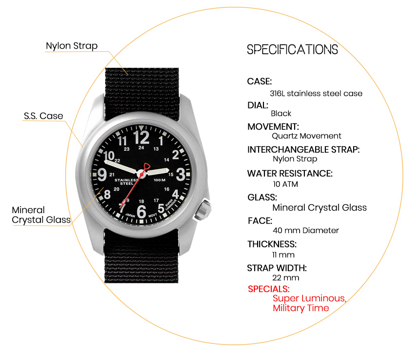 Bertucci Field USA Mens Watch: ST-0015, Nylon Strap, Ready to Ship(图1)