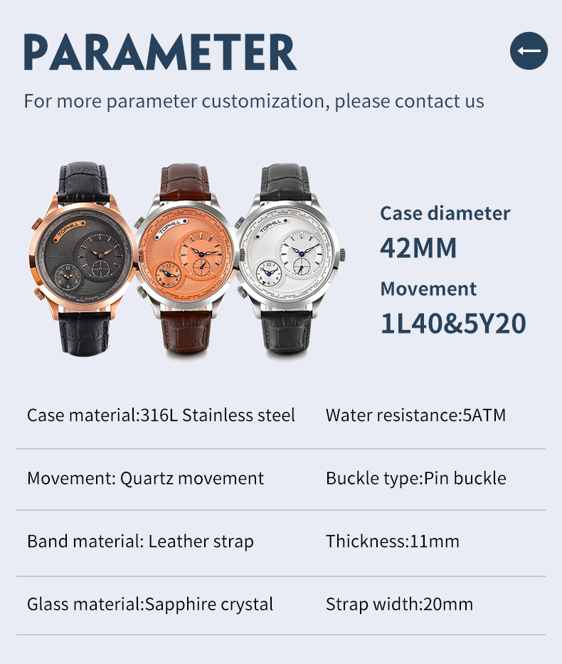 A designer watch featuring dual-movement design and world time function.(图1) T0001G Dual-Movement Design Arabic World Time Watch(图1)