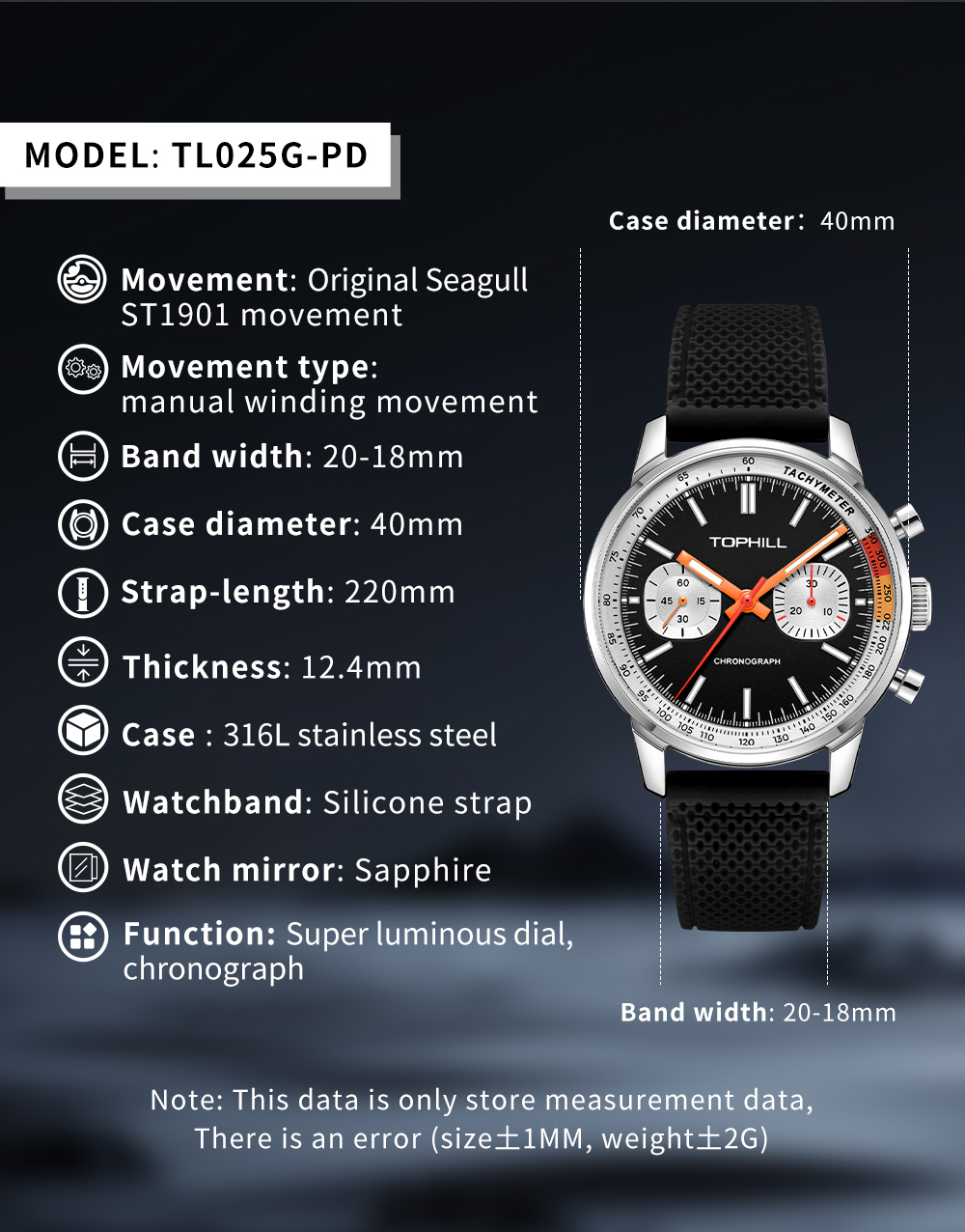 Seagull ST1901 Chronograph Watch - TL025G Manual Winding Column Wheel(图6)
