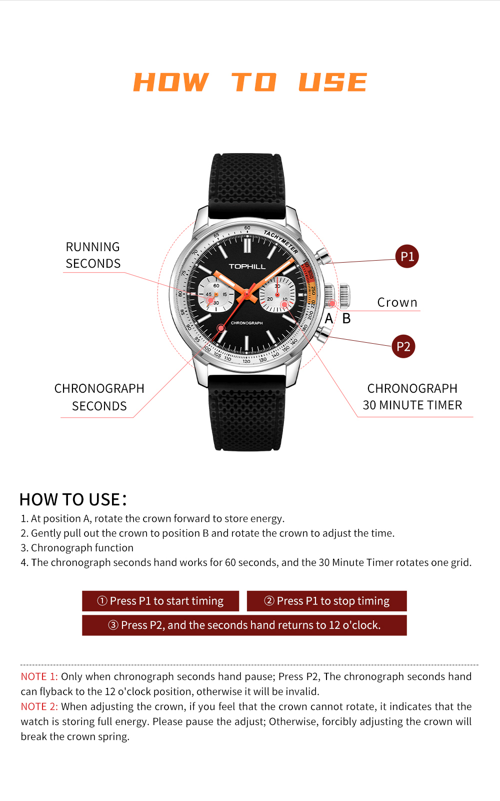 Seagull ST1901 Chronograph Watch - TL025G Manual Winding Column Wheel(图8)