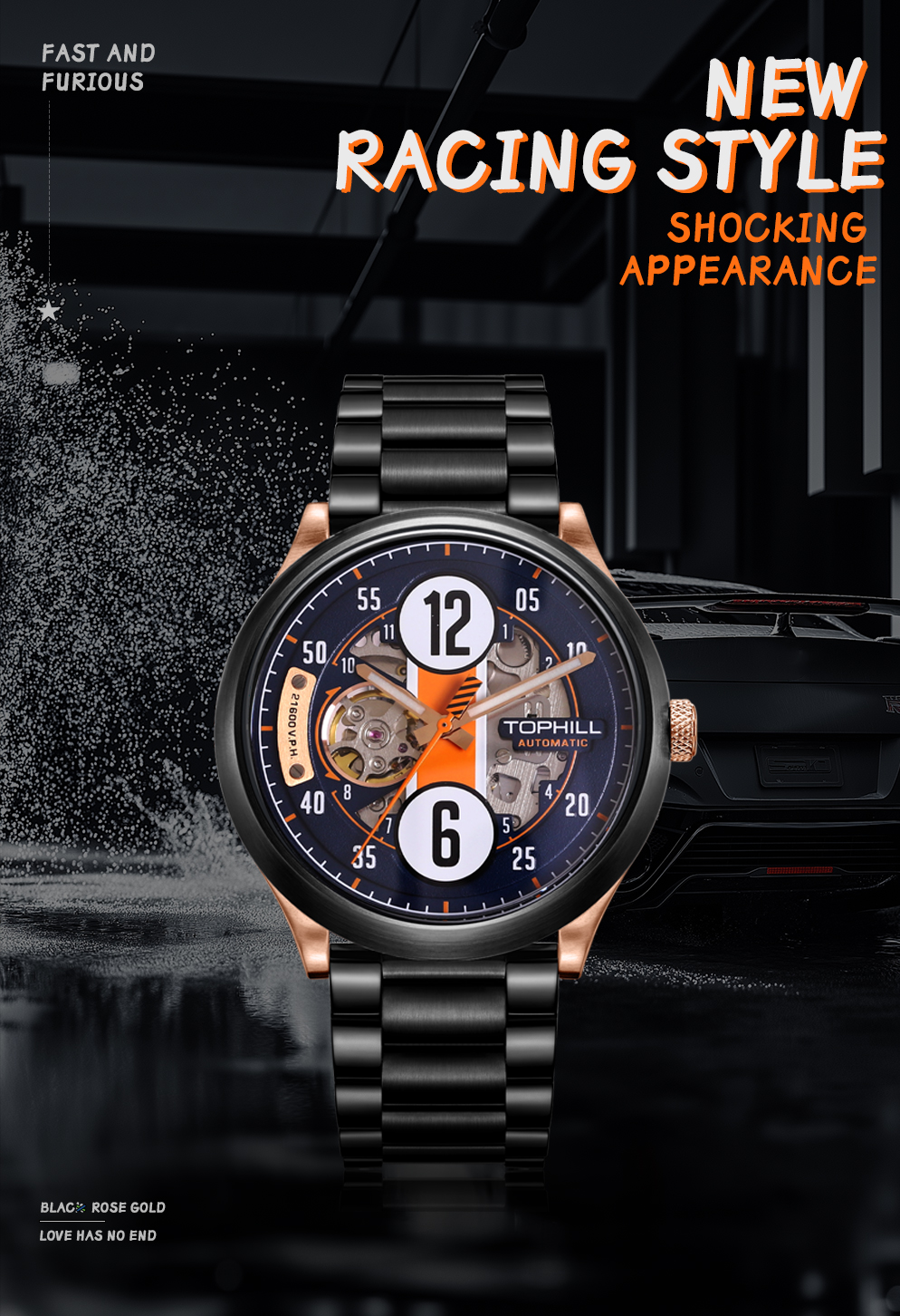Skeleton mechanical watch with racing design concept - Seiko NH79 Caliber(图1)