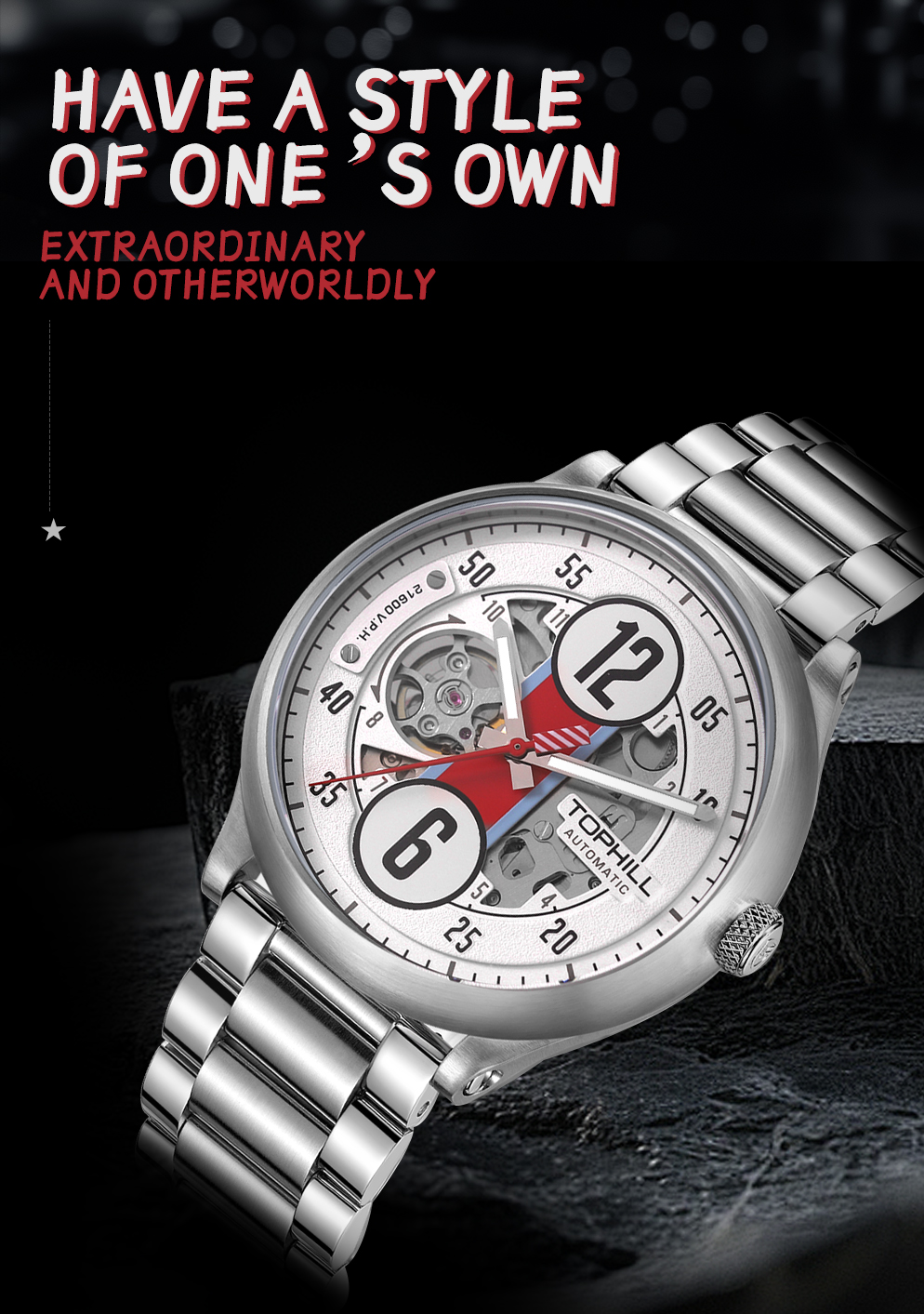 Skeleton mechanical watch with racing design concept - Seiko NH79 Caliber(图2)